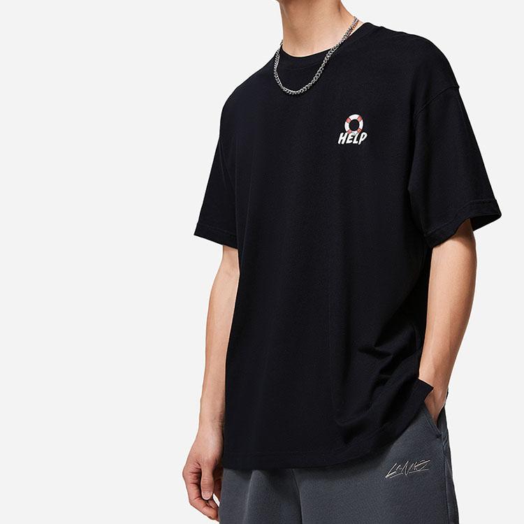 Li-Ning Pool Party Series Cartoon Print Round Neck Loose Short Sleeve T-Shirt Unisex Tops Black ATST807-4