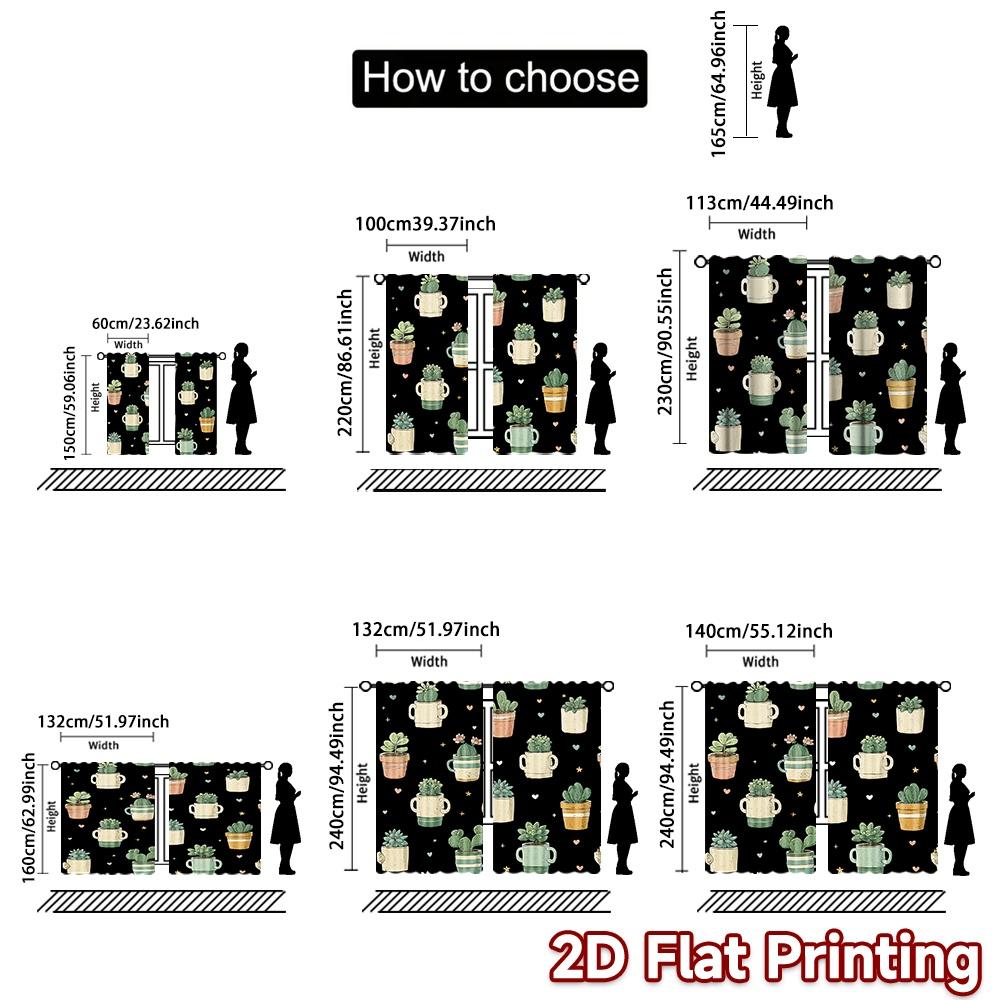 Set Of 2 Flat Printing Curtains Without Rod Green Plants Stars Ramadan Festival Chic Print Polyester Curtain Made