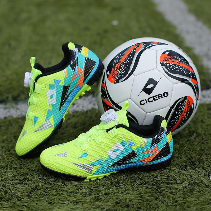 Rotary buckle football shoes breathable non-slip TF broken nails children and adolescents lawn flat game training shoes