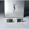Used YVES SAINT LAURENT YSL Silver & Gold & Black Square Vintage Cufflinks Cufflinks Button with Case