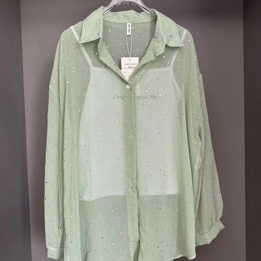 Sonnenschutzhemd Damenmode Locker Glitzernd Atmungsaktiv Langarm Sonnenschutzkleidung