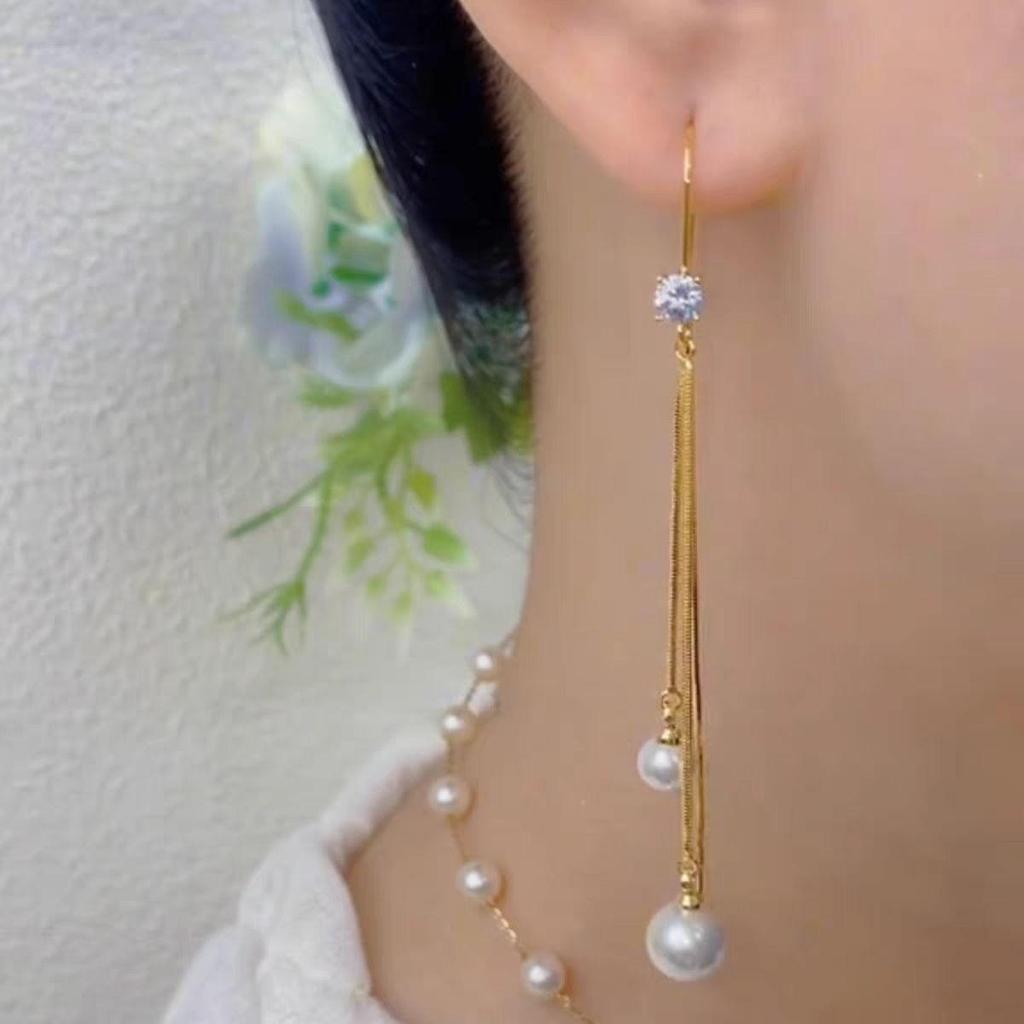 Gold Pearl Ear Thread Women's High-End Luxury 2025 Exquisite Earrings