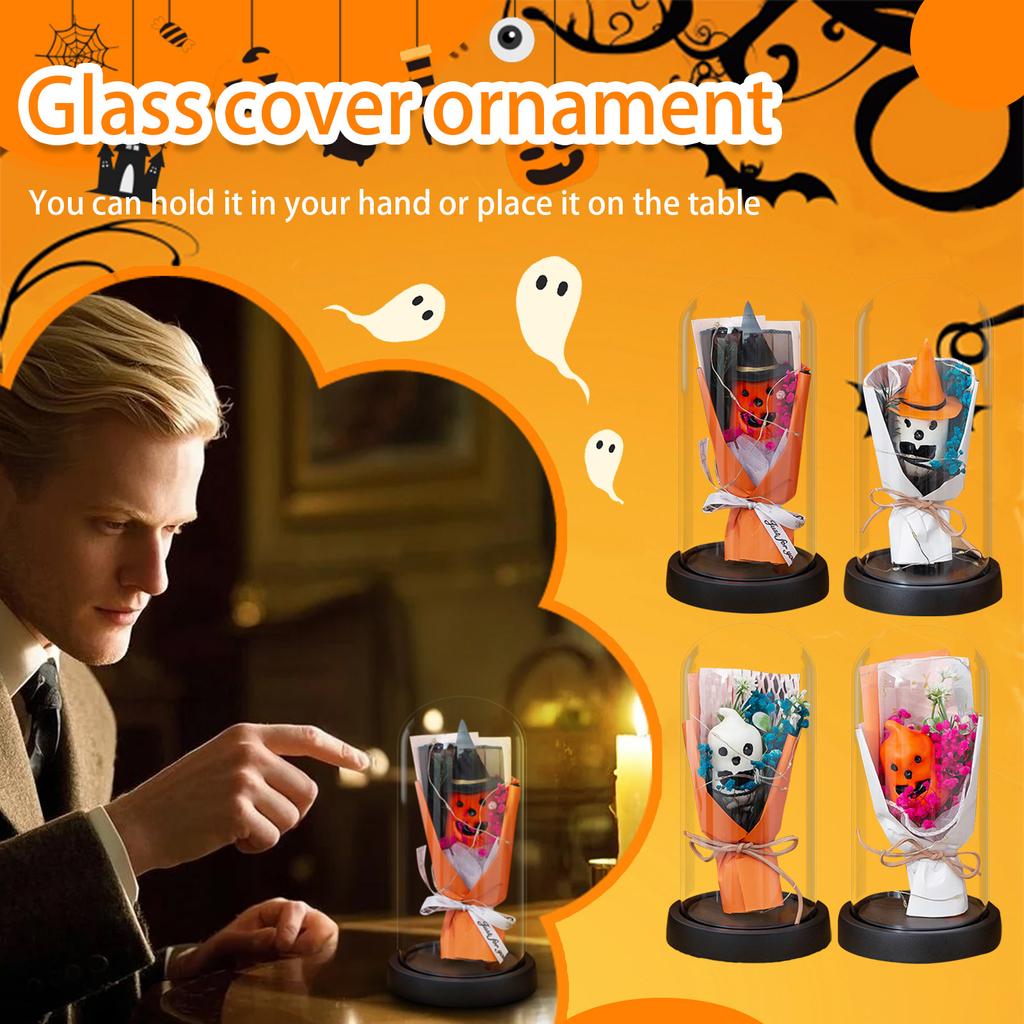 Halloween Glass Cover, Pumpkin Bouquet With Light, Festive Atmosphere Night Light Desktop Ornaments