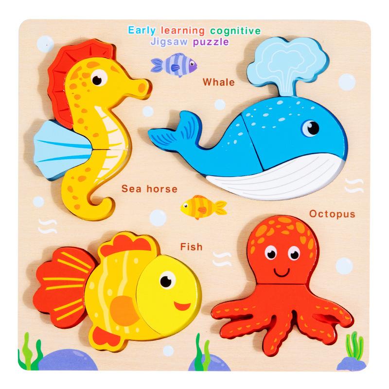 Non-Toxic 3D Wooden Animal Cartoon Puzzle Board Kids Handheld Traffic Jigsaw Puzzle Montessori Early Education Toys Building Blocks Toys