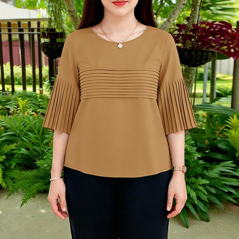 ZANZEA Women Casual Round Neck Solid Color 3/4 Sleeve Blouse
