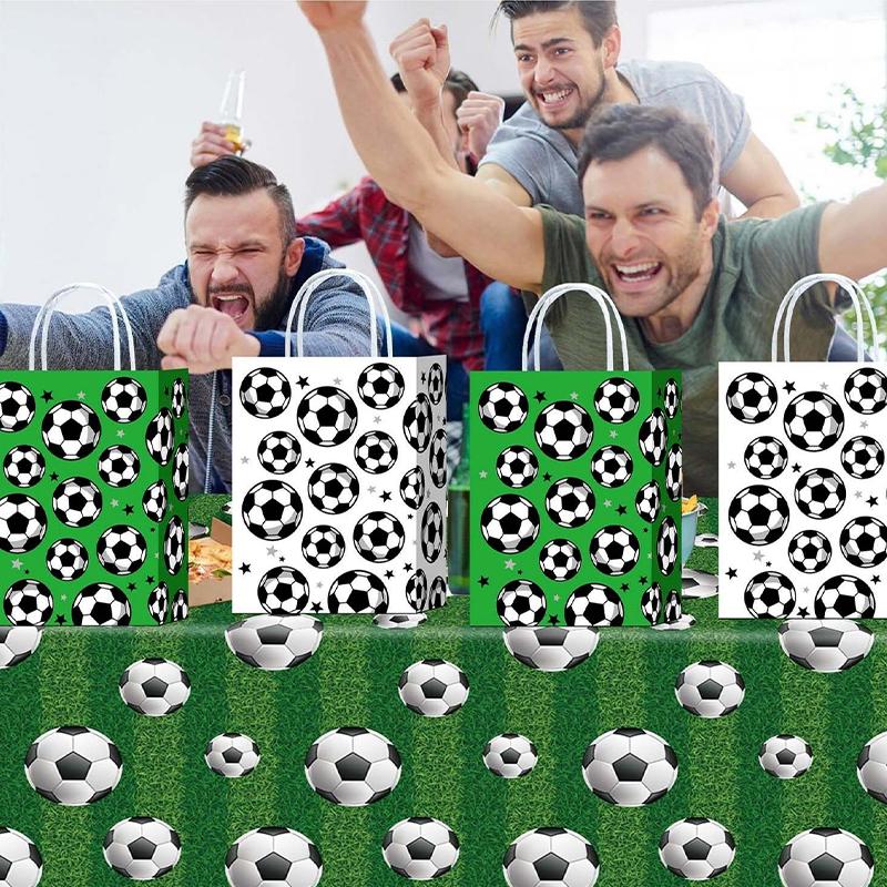 Football-Themed Tote Bag Party Football Pattern Gift Bag Sporty Shopping And Beverage Paper Bag