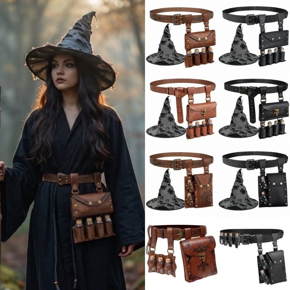 2/3/4pcs Vintage Medieval Wizard Cosplay Set Fantasy Torn Witch Hat Photo Pros