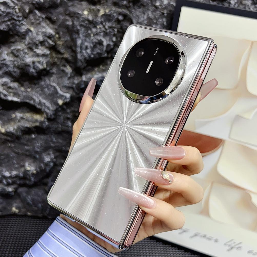 Colorful Galvanized Silver Border Aurora Feather Yarn Phone Case For Huawei Mate X6 huawei mate x5 x3 Camera protect Cover