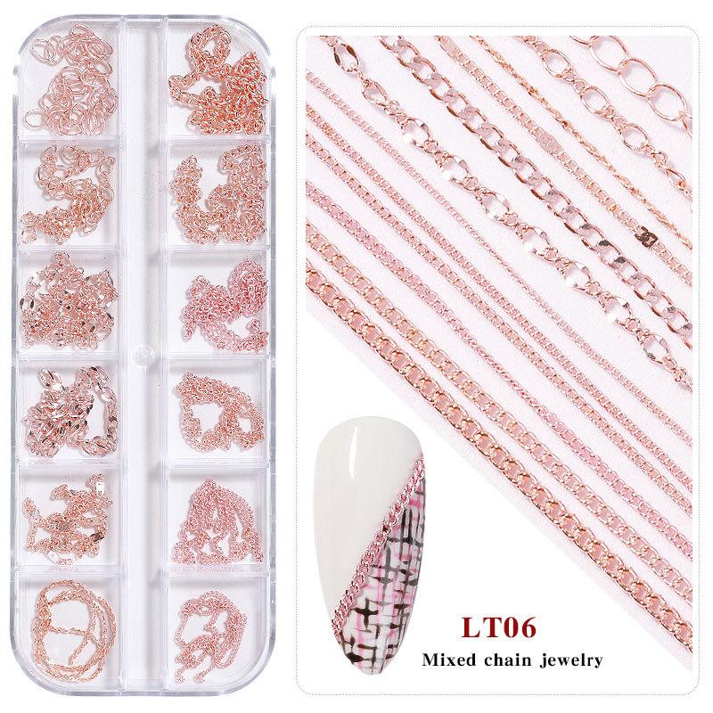 Nail Art Jewelry, Small Chain 12 Boxed Gold And Silver Diy Decorative Nail Sticker Metal Chain