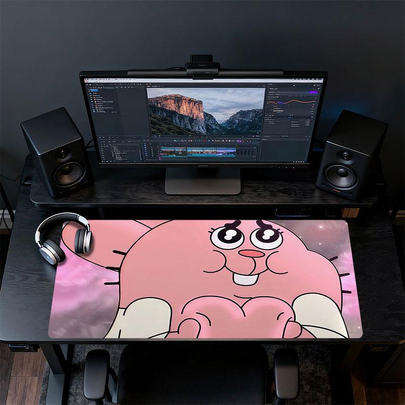 Richard Watterson Mauspade, Große Gaming-Schreibtischmatte, Rutschfestes XXL-Mauspad für Laptop & Tablet, Mini-PC-Spielmatte mit genähten Kanten