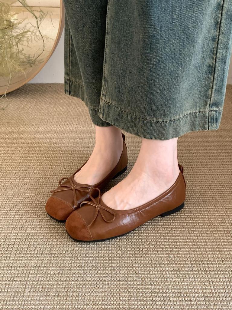 French ballet style bow single shoes women's spring and autumn gentle evening shoes super foreign versatile light mouth ladyshoes