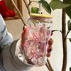 500ml Cute Bow Glass Cup Tumbler Mason Jar Shaped Water Bottle With Lids Straw Coffee Cups Party Gift for Iced Coffee Juice Cup
