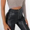 Autumn and Winter Ladies High Waist Casual Crocodile Pattern Leather Pants Casual Slim Fashion Zipper Foot Slim