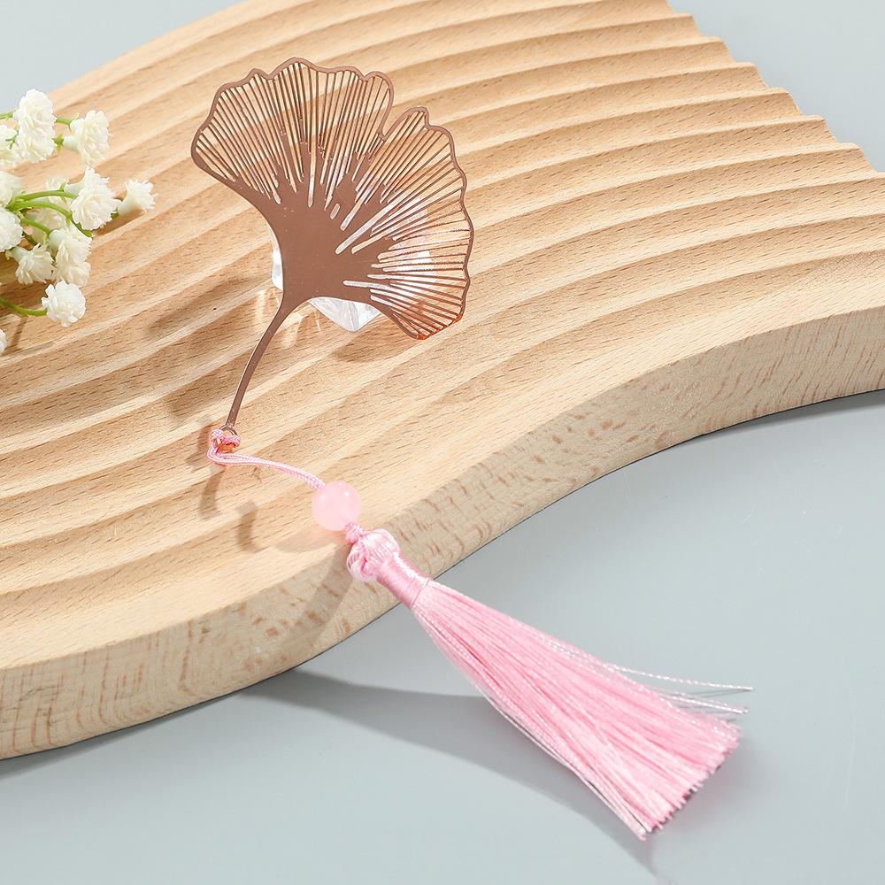 Pink Flower Metal Hollow Bookmarks With Tassel Pendant Apricot Leaf Lotus Rose Bookmark Gifts For Teachers Friends Book Lovers