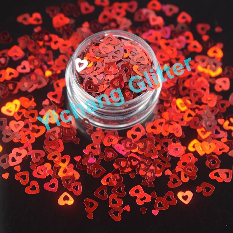 Christmas Decoration Hollow Heart Glitter Cosmetic Grade Shaped Glitter Powder for Make-up Nail Party Decoration Tumbler