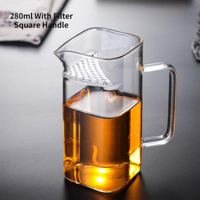 Creative Square Transparent Glass Tea Cup with Filter, Teaware, Small Tea Maker, Milk Frothing Pitcher, Teaware, Drinkware