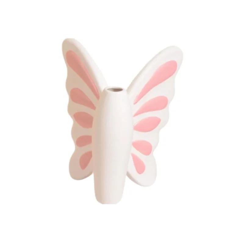 Nordic Ins Style Butterfly Ceramic Vase Ornament Dried Flower Arrangement Container Living Room Bedroom Dining Table Decoration