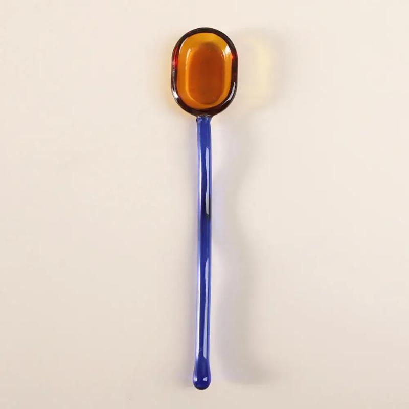 New Glass Dessert Spoon Solid Color High Temperature Resistant Spoon Creative Long Spiral Handle Juice Coffee Stirring Spoon