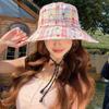 Wide Brim Women Sun Hat Sun Protection Sunscreen Bucket Hat Portable Plaid Fisherman Hat  Summer