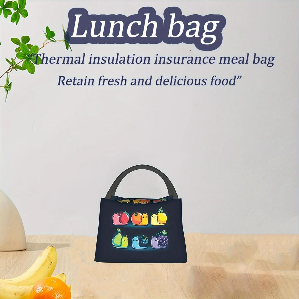Versatile Insulated Lunch Bag with Fruit & Snail Design - Perfect for School, Office, Picnics & Beach Outings