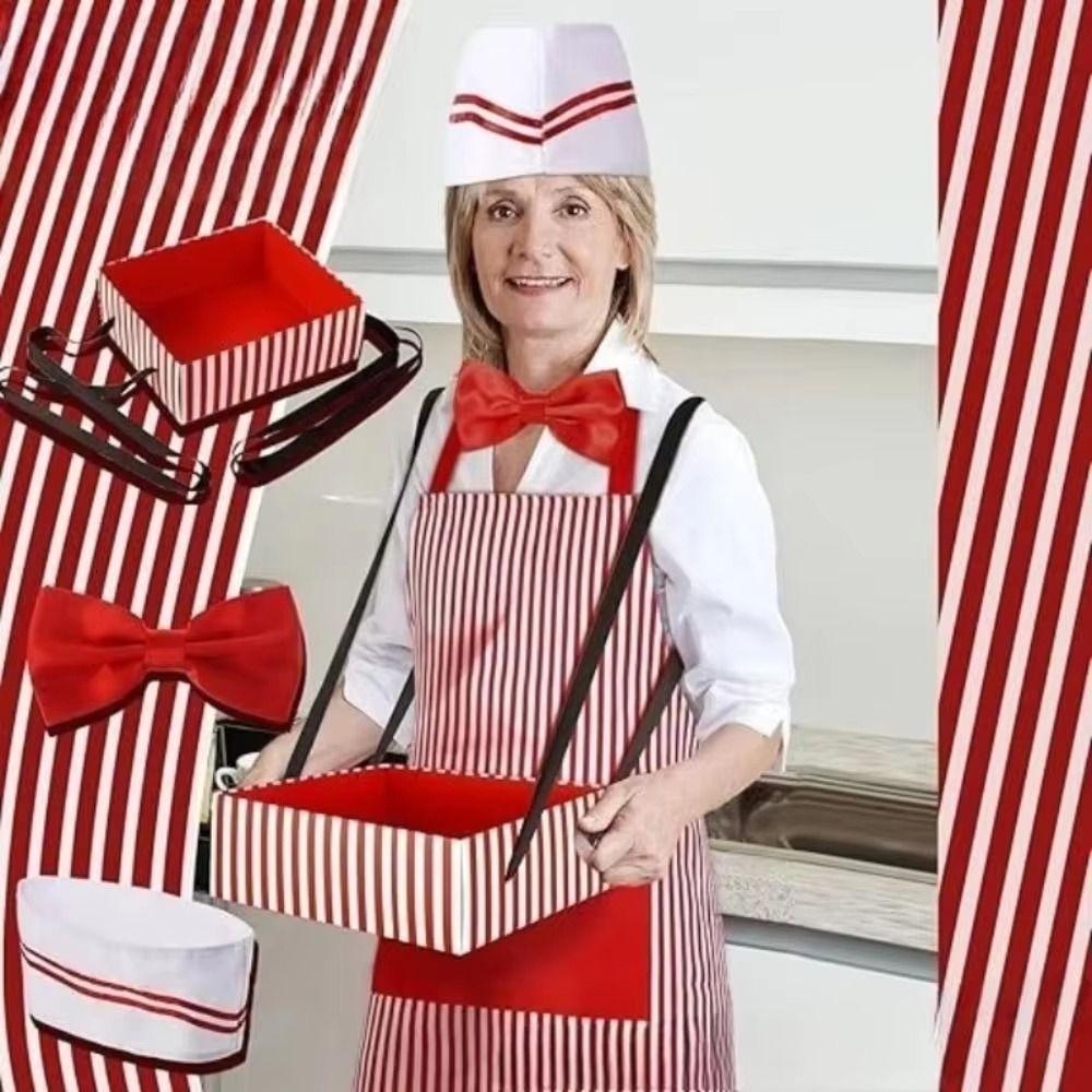 Polyester Chef Apron Striped Pattern Chef Costume Set Fashion Costume Apron Optional Accessories