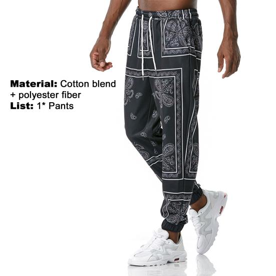 Mode Herrenhosen Mittelhoch Schnelltrocknend Paisley-Druck Kordelzug Knöchelbund Weite Hose für Fitness