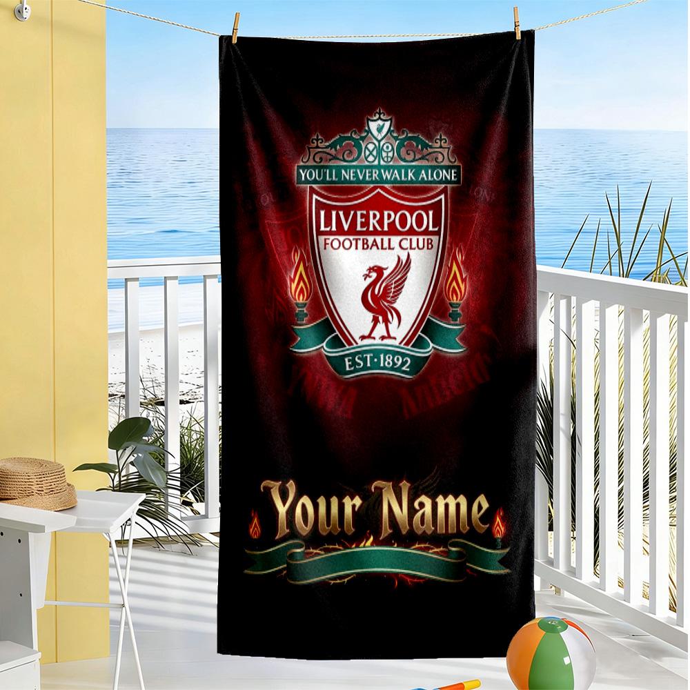 Liverpool FC Logo Personalisierter Name Strandtuch Superweiches Mikrofaser Schnelltrocknendes Gewebe