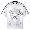 2025 New American Leisure College Style V-neck Jersey Top Men's and Women's Two-dimensional Satin Sports Short-sleeved T-shirt