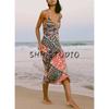 Spring and Summer New Women's Clothing V Neck Intimates Style French Patchwork Print Sling Midi Skirt Dress 3002244