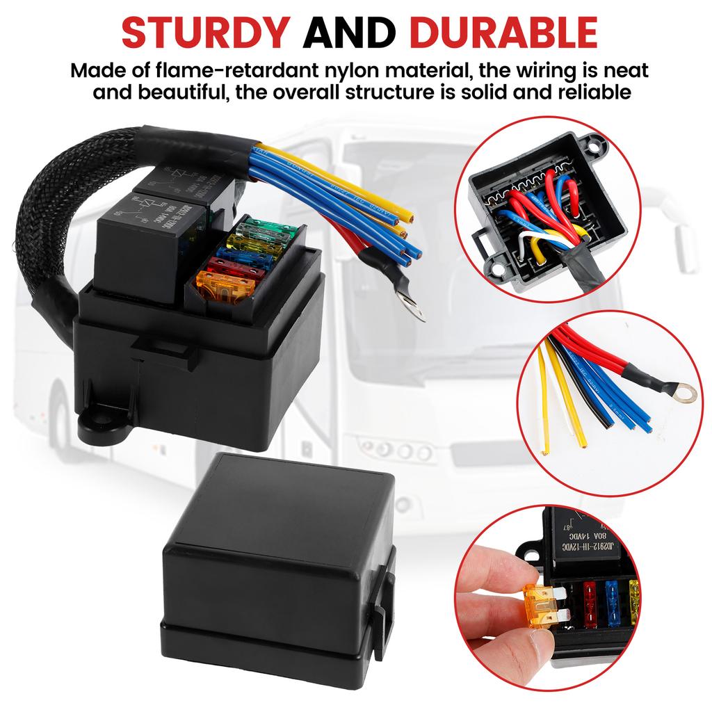 Pre-Wired Fuse Relay Box with 2Pcs 4 Pin 80A Relays and 6 ATC/ATO Fuses IP65 Waterproof Relay Fuse Block Multipurpose Reusable