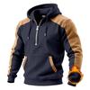 Mens Warm Fleece Lined Half Zip Hoodie Color Block Quilted Pullover Sweatshirt
