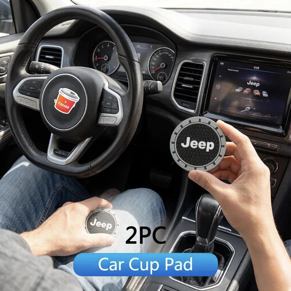 2Pcs Anti-Slip Waterproof Silicone Car Cup Coaster for Jeep Renegade Wrangler JK =Grand Cherokee Compass Patriot Auto Accessory ALP1
