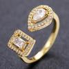 Huitan Geometric Shaped Cuff Opening Rings for Women  Color/Gold Color Noble Cubic Zirconia Ring Accessory Fashion Jewelry