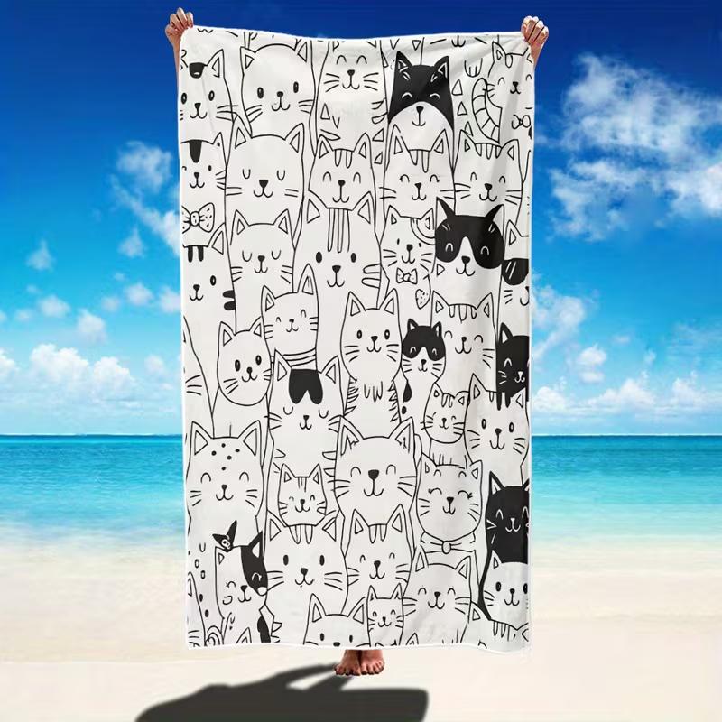 Süße blinzelnde Katzen Strandtuch Retro Skizze Katzenprint Schnelltrocknend Sandfest Saugfähiges Handtuch für Strand Pool Reisen Urlaub