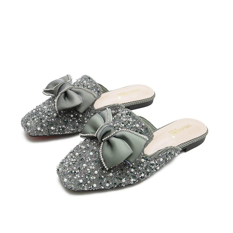 

Баотоу полубосоножки для женской летней носки модные на плоской подошве крутые шлепанцы с мягкой подошвой нескользящие ленивые туфли женская обувь больших размеров 43 зелёный