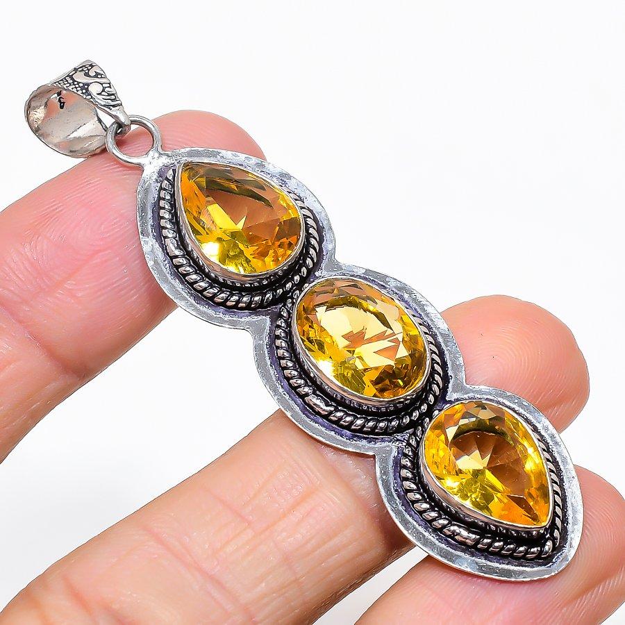 

Citrine Gemstone Handmade 925 Sterling Silver Jewelry Pendant 2.76 KJ-75