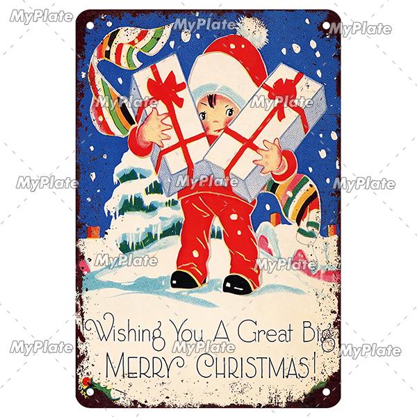 [MyPlate] 2023 Merry Christmas Metal Sign Gift Vintage Plaque Tin Sign Cafe Decor  Home Bar Sign Wall Sticker JOY Poster Gift