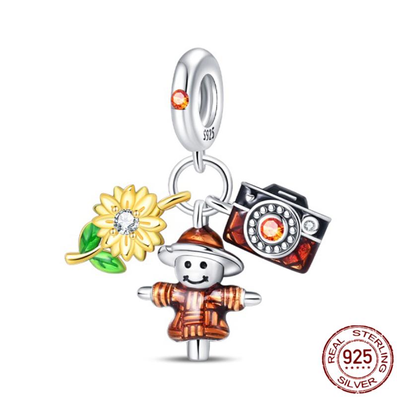 Copper Autumn Brown Music Squirrel Scarecrow Pumpkin Maple Leaves Charm Bead Women'S Bracelets Diy Jewelry Gift