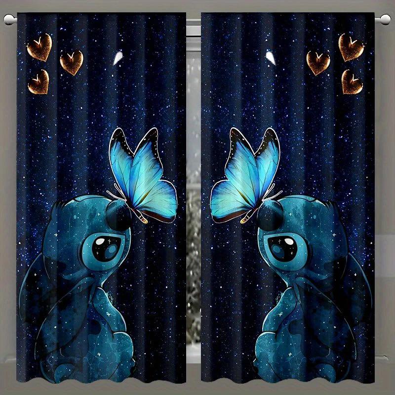 Starry Night Butterfly Themed Printed Curtains Pole Bag Bedroom Living Room Home Decoration Made Of Polyester Area Window Treatment
