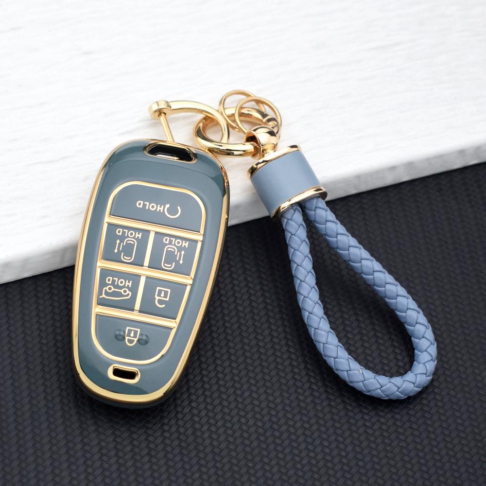For Hyundai Santa Fe Tucson NEXO NX4 Ioniq 5 Atos Prime Solaris Auto 6 Buttons Car Key Case Cover Key Fob Holder Key Chain Parts