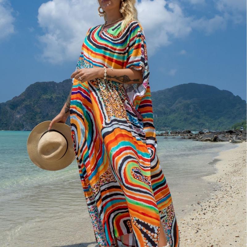 Damska Moda Lato Wiosna Panterka Rękawy 1/2 Dekolt V Luźna Talia Sukienki Casualowe