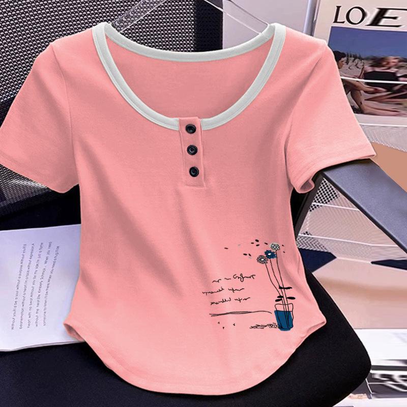 Summer 2025 Women's Plus Size Short Sleeve T-Shirt, 100% Pure Cotton, Tummy Covering, Casual American Style, Irregular Hem.