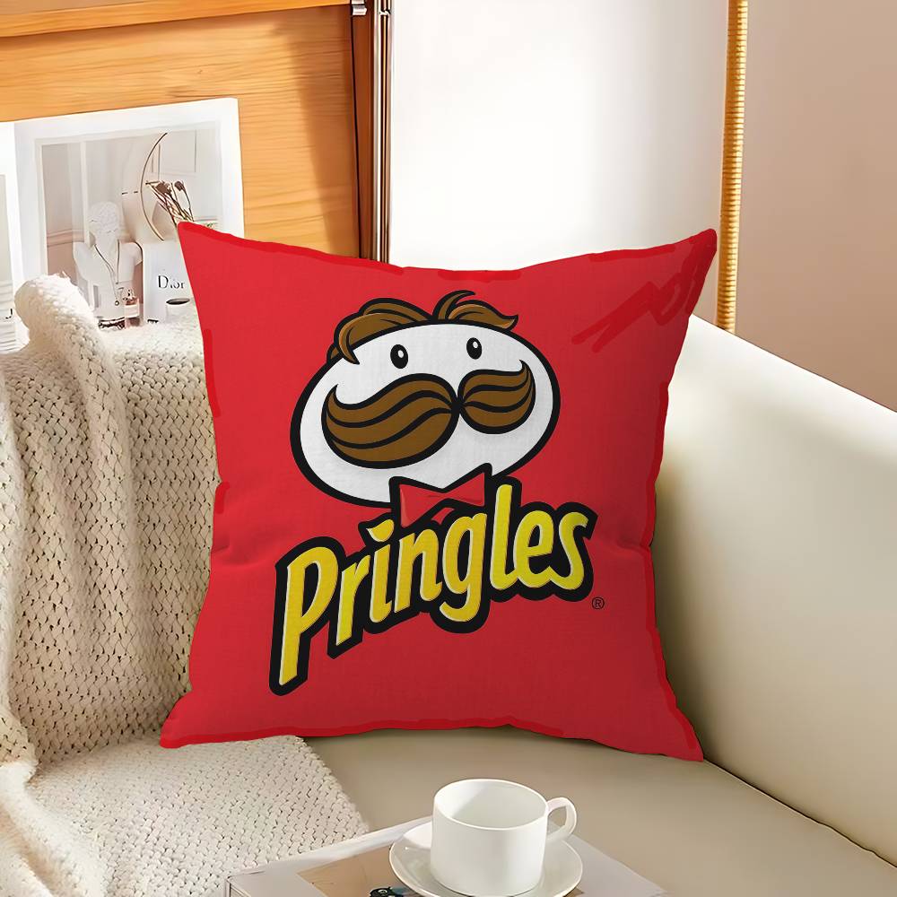Classic Snack LOGO P-Pringles Pillow Covers Cartoon Sofa Decorative Home Double-sided Printing Short Plush Cute Cushion Cover