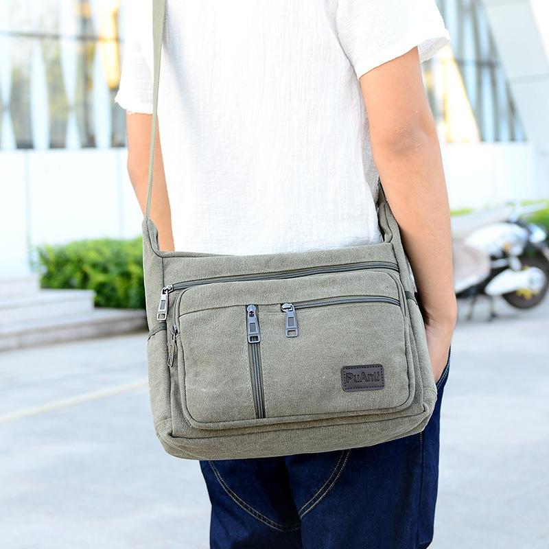 Men's canvas shoulder messenger bag multi-layer large-capacity versatile casual canvas bag sports shoulder bag