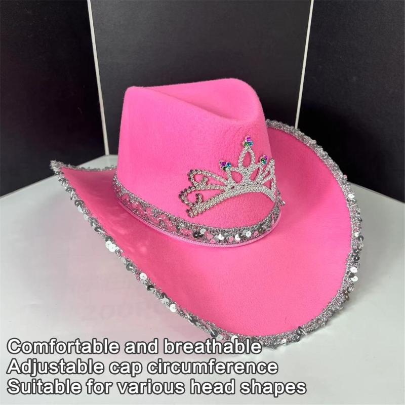 Strass Kronen Cowgirl Hut für Damen Rollkrempe Rollenspiel Cowgirl Hut Hochzeitsfeier Requisiten Junggesellinnenabschied Kopfschmuck