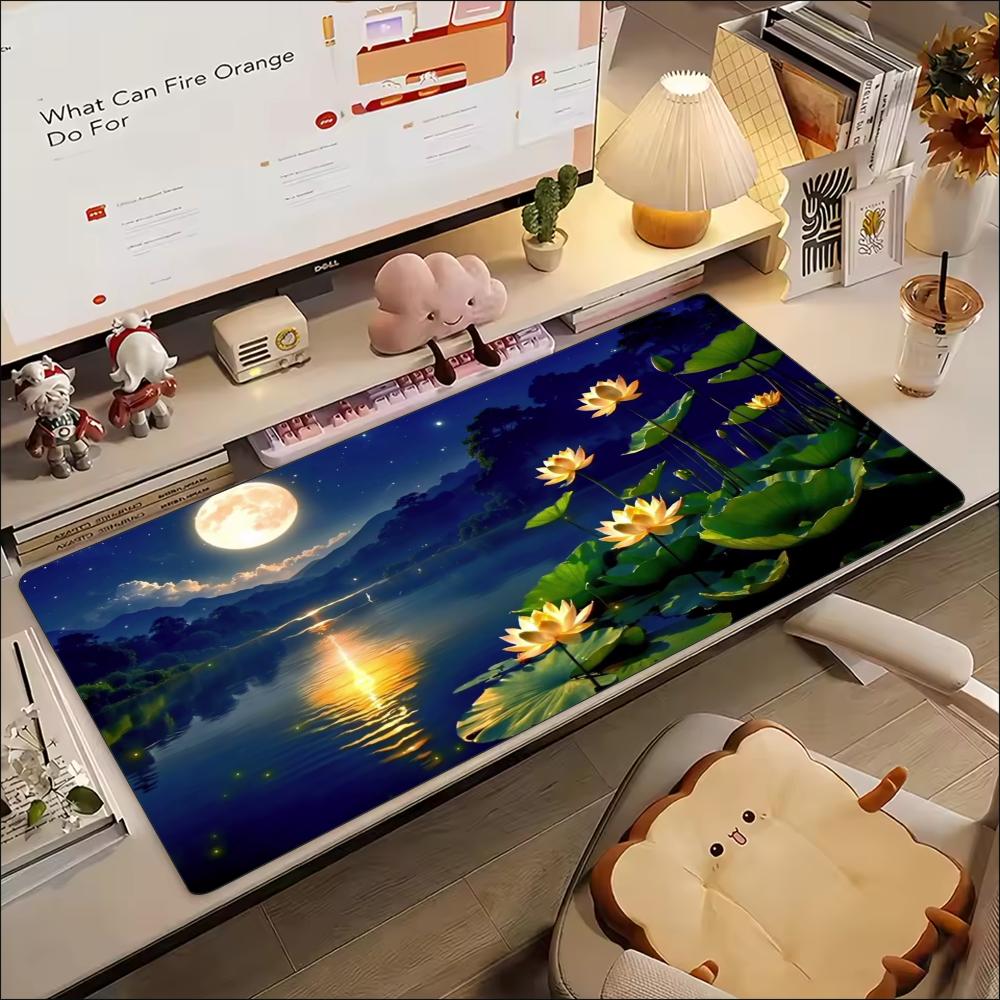 Moonlight Lotus Lake Large Extended Gaming Mousepad Non Slip Rubber Keyboard Desk Mat Smooth Surface For Laptop Pc Desktop Setup