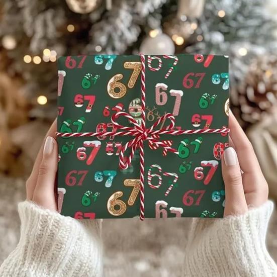 67 Meme Christmas Gift Wrap Funny Wrapping Paper for Kids Unique Brain Rot Holiday Gift Wrap Paper Roll for Birthday Xmas Present Wrapping