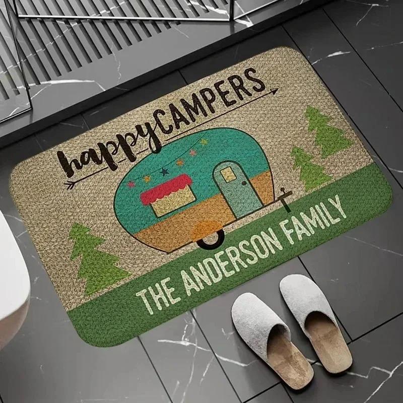 Home Happy Campers Mat Floor Decoration Carpet Non-slip Easy Area Rug Living Room Home Office Washable Doormats
