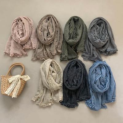 Sciarpe in Cotone Lino Tinta Unita Donna Hijab Musulmano Primavera Estate Sciarpa Morbida Moda Femminile Scialle Lungo Avvolgente