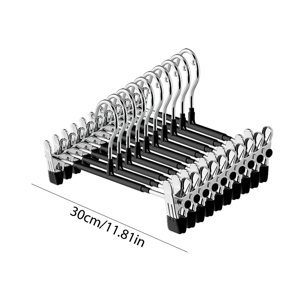 10pcs Stainless Steel Clothespin Pants Clamp Non-slip Trouser Hanger Practical Multi-function Durable Exquisite with Swivel Hook